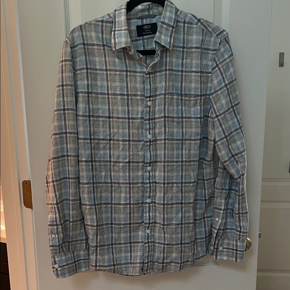 1901 Men's Gray Blue Tan Checkered Shirt